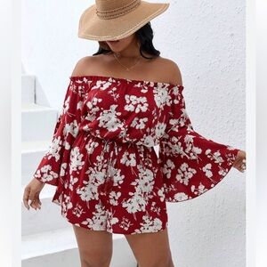 153 NWT SHEIN Vcay Cold Shouler Floral Ruffle Romper size XL